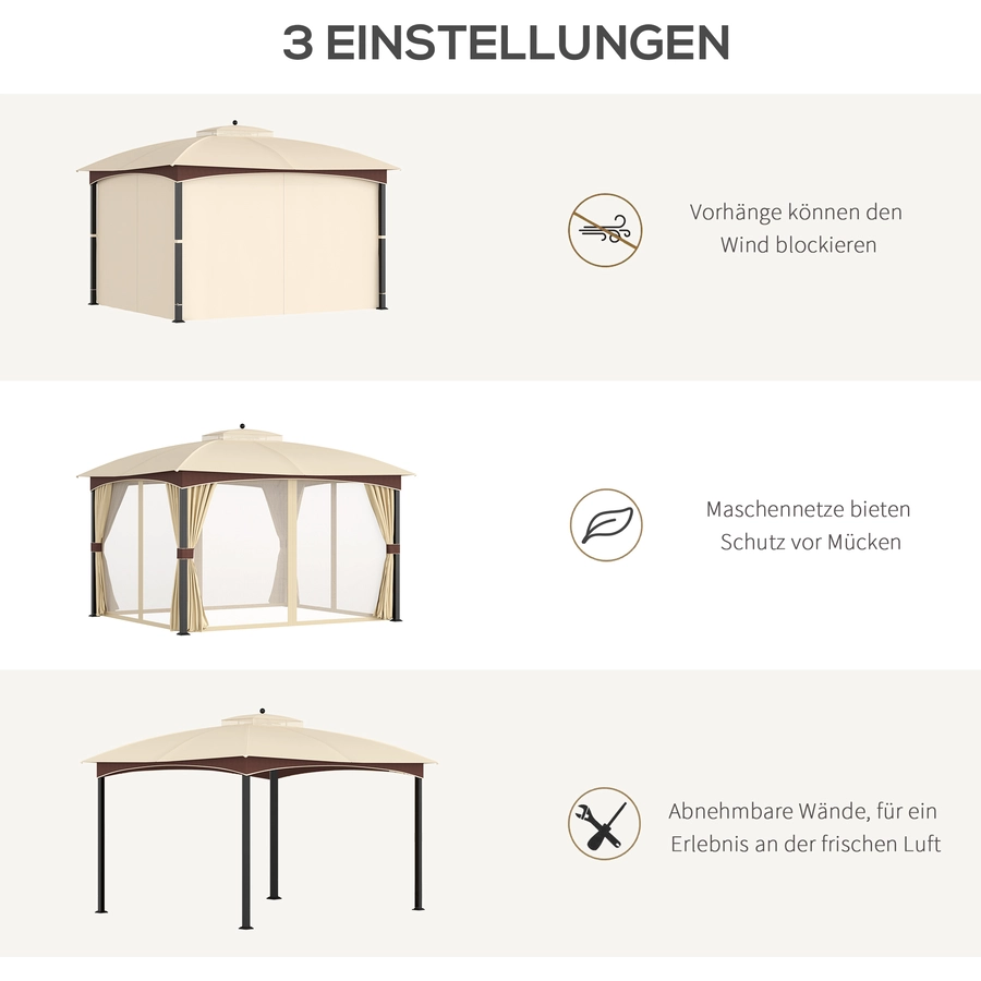 Outsunny Pavillon mit Doppeldach braun