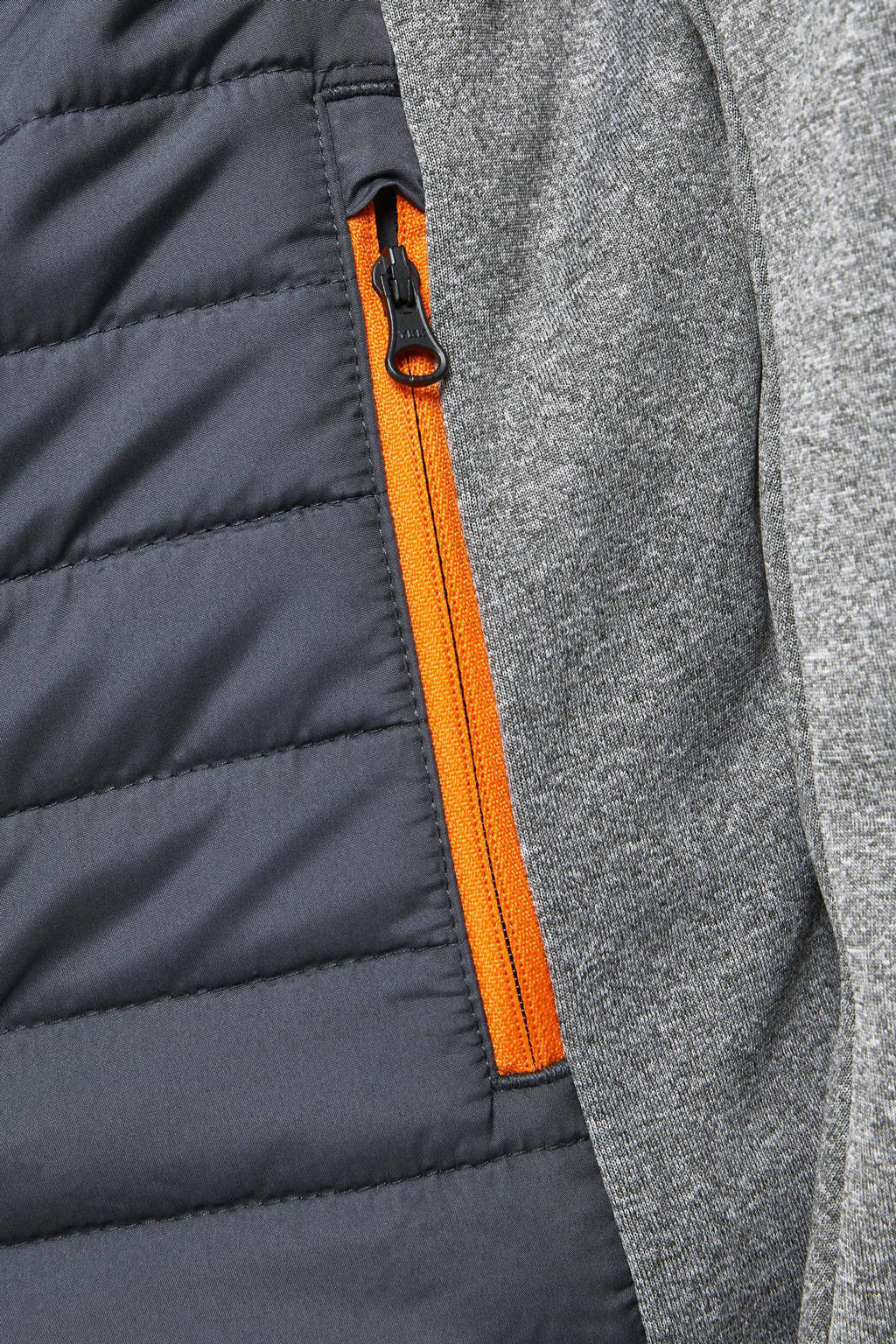 JACK & JONES gewatteerde tussenjas JJEMULTI grijs melange/donkerblauw/oranje