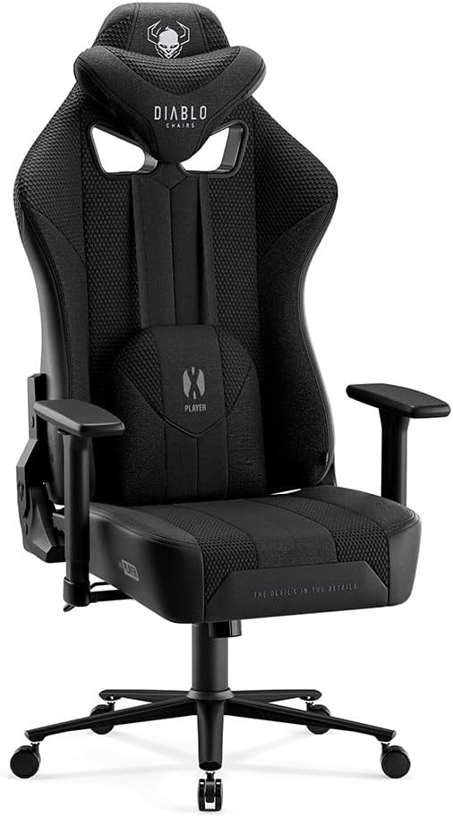 Diablo Gaming Stuhl Stoff X-Player 2.0 - Breite Sitzfläche - Gaming Chair mit 3D Armlehnen - Nacken/- Lendenkissen Wippfunktion - Bürostuhl 160 kg - Pc Gaming Stuhl Ergonomisch - King (XL)