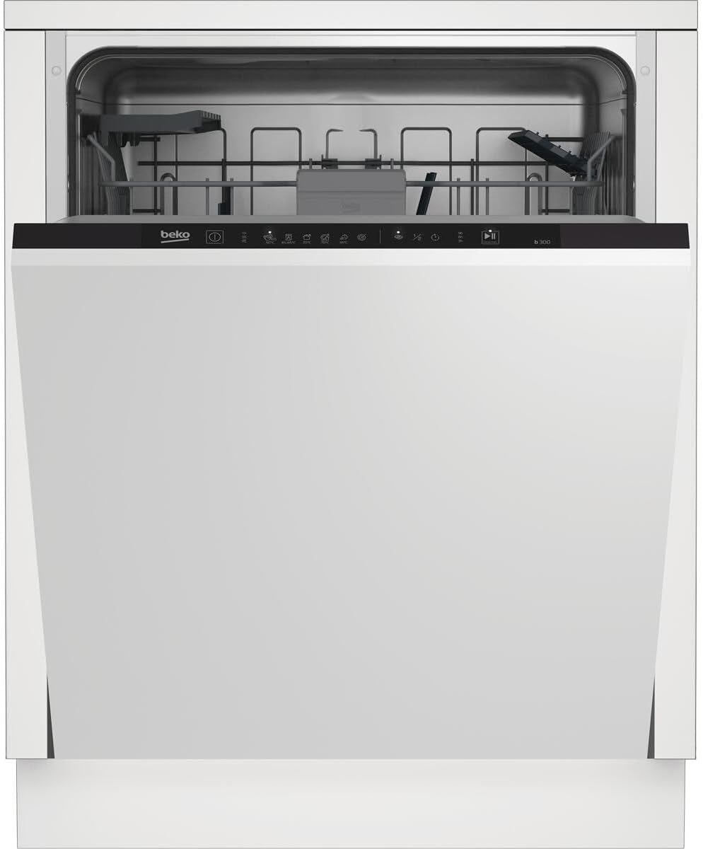 Beko BDIN16430 b300 Einbau-Geschirrspüler 60 cm vollintegriert, für 14 Maßgedecke, 3 Spülebenen, 5 Temperaturen, 6 Programme, halbe Beladung, automatische Türöffnung, MultiTab, Quick&Clean