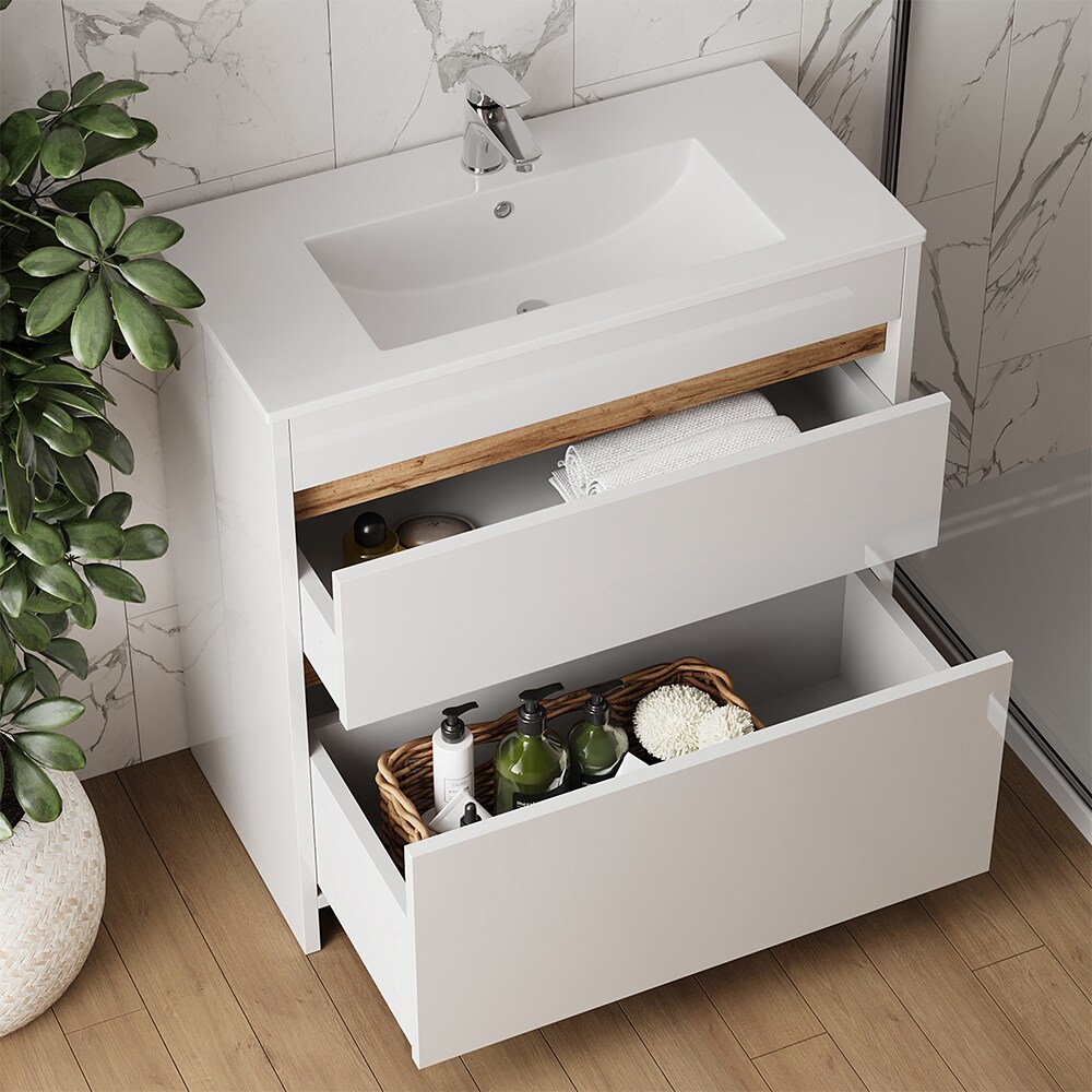 Vicco Waschbecken mit Unterschrank Detmold 80 cm breit, Waschtisch stehend Weiß