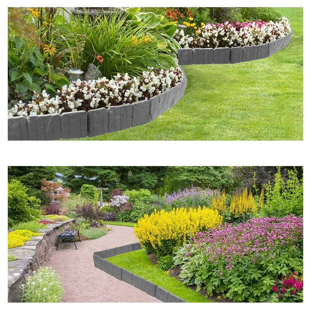 (10er Set) 25x23cm Garten Beeteinfassung Kunststoff Rasenkanten Steine - Grau