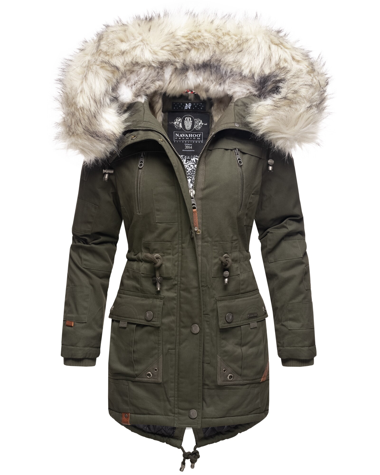 NAVAHOO Damen stylischer WintermantelBaumwollparka mit Kunstfell-Kapuze Honigfee