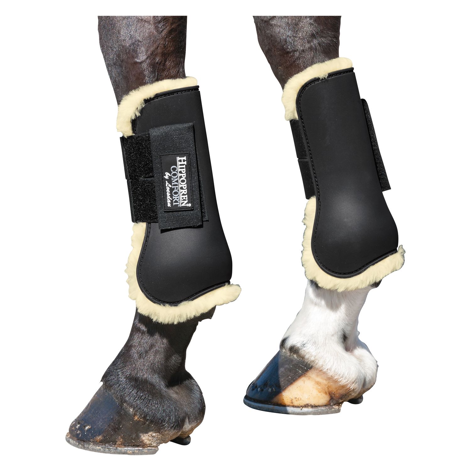 HIPPOPREN COMFORT Lammfell-Gamaschen, vorne - schwarz