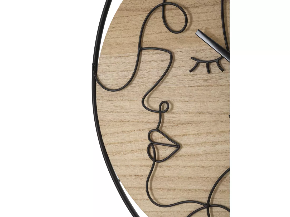 Horloge Murale Elegant -B- Design Artistique en Métal et Bois - Diamètre 60 cm, Épaisseur 2 cm