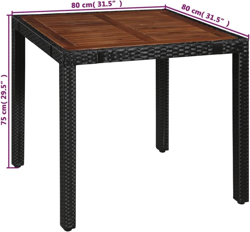 vidaXL Terrasse Essgruppe 5-teilig, Esstisch Set mit Holz Tischplatte Outdoor Möbel Set für Garten Balkon Poly Rattan und Akazienholz Schwarz
