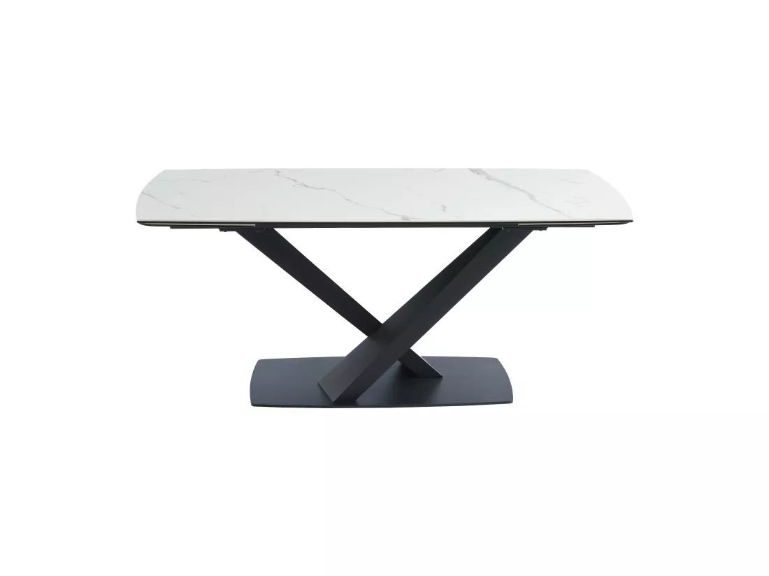 Table à manger extensible 6 à 10 personnes en verre trempé, céramique et métal - Effet marbre blanc et noir - MALATA de Maison Céphy