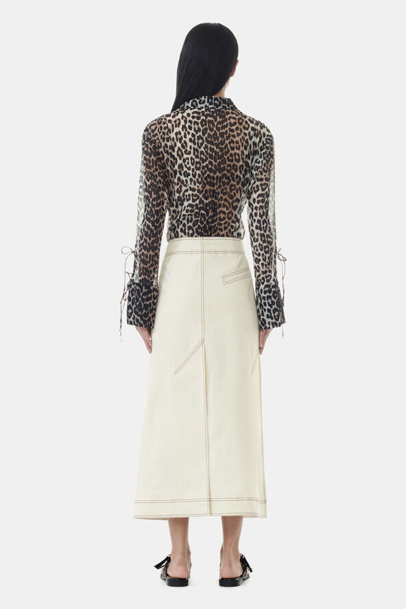 Ganni Herringbone Canvas Long Wrap Skirt Summer sand