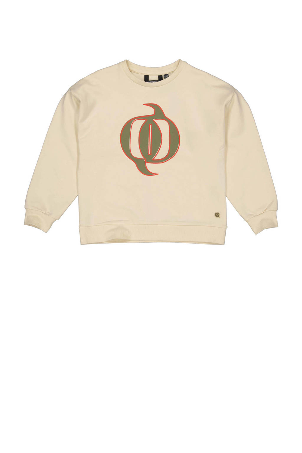 Quapi sweater WIL met printopdruk ecru/mosgroen/rood