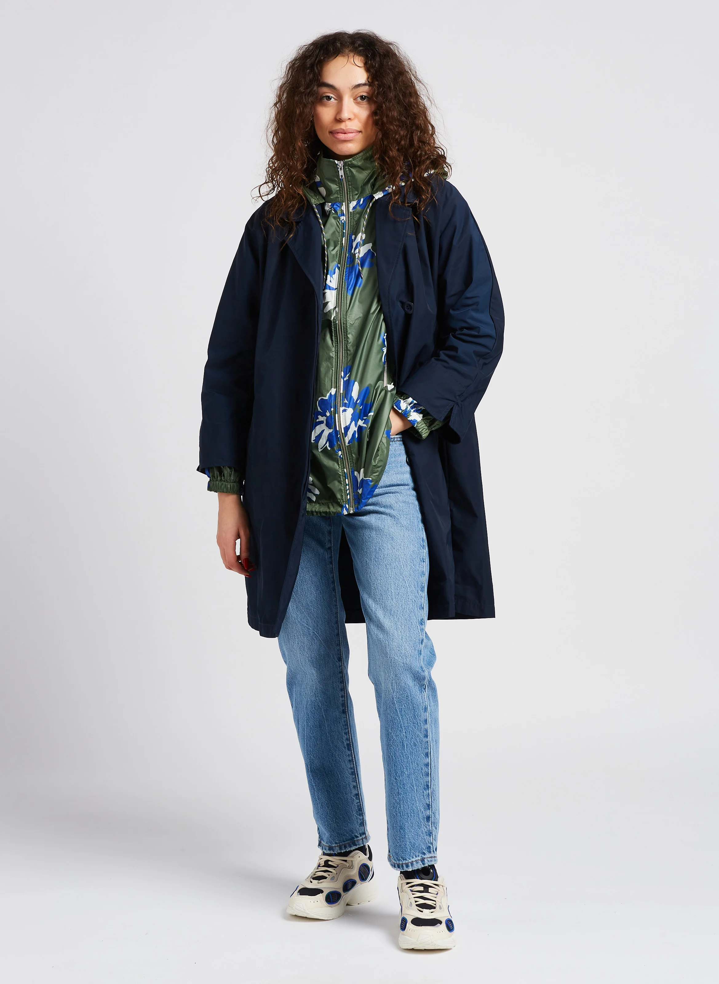 Imperméable mi-long à col tailleur | Bleu