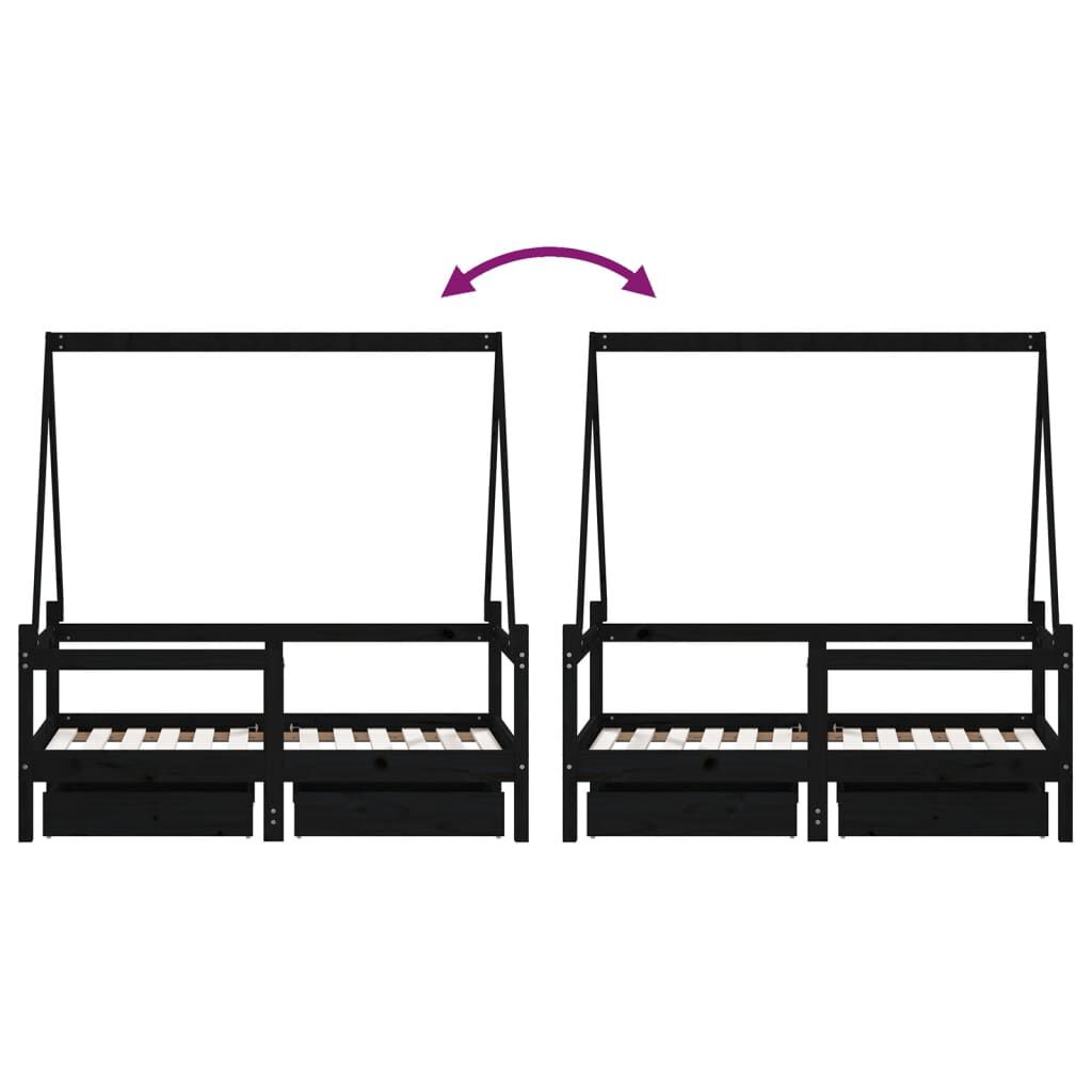 vidaXL Kinderbedframe met lades zwart 70x140 cm grenen