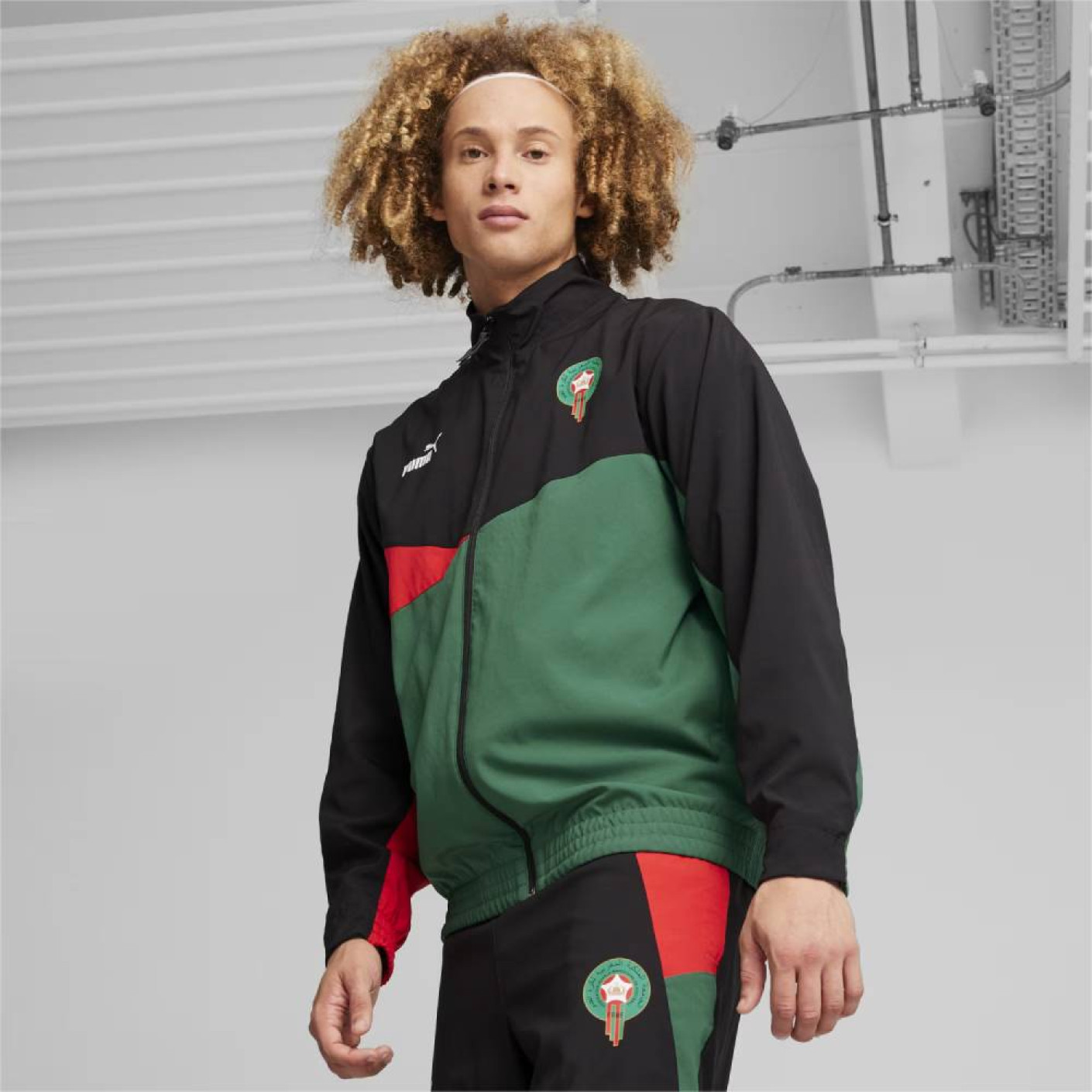 PUMA Marokko Woven Trainingspak 2023-2024 Zwart Donkergroen Rood