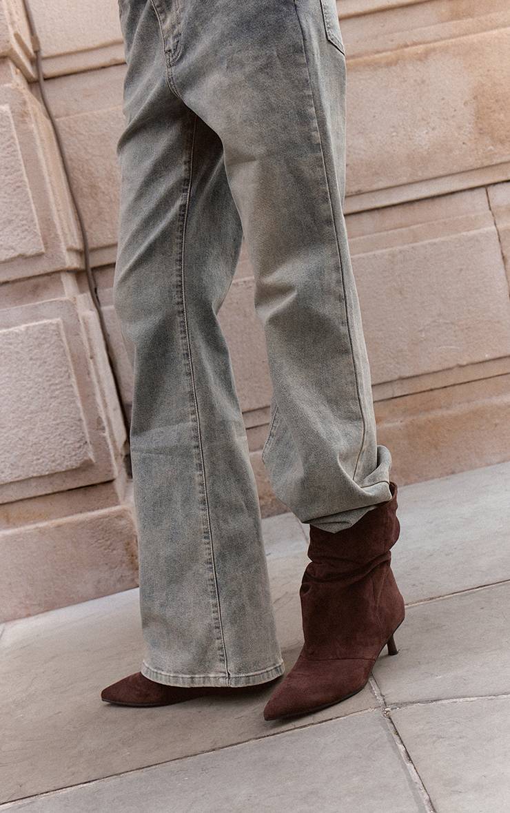 Chocolat Bottines À Talon Chaton En Synthétique Froncée