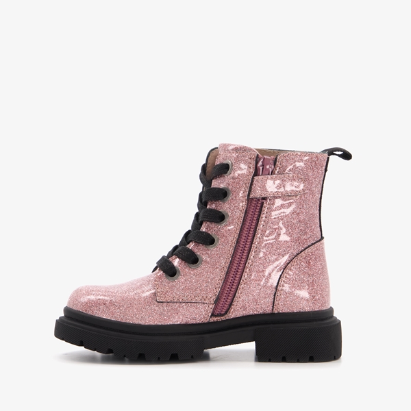 TwoDay leren meisjes veterboots met glitter roze