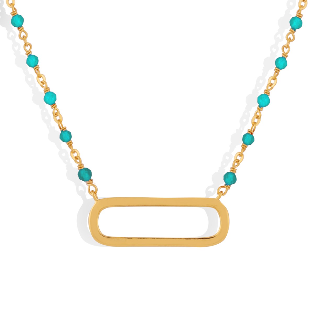 Collier Argent Doré Lingot Et Pierres Naturelles Turquoise