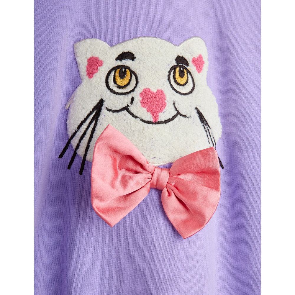 Køb Mini Rodini Purple Cat Med Bowtie Chenille Sweatshirt