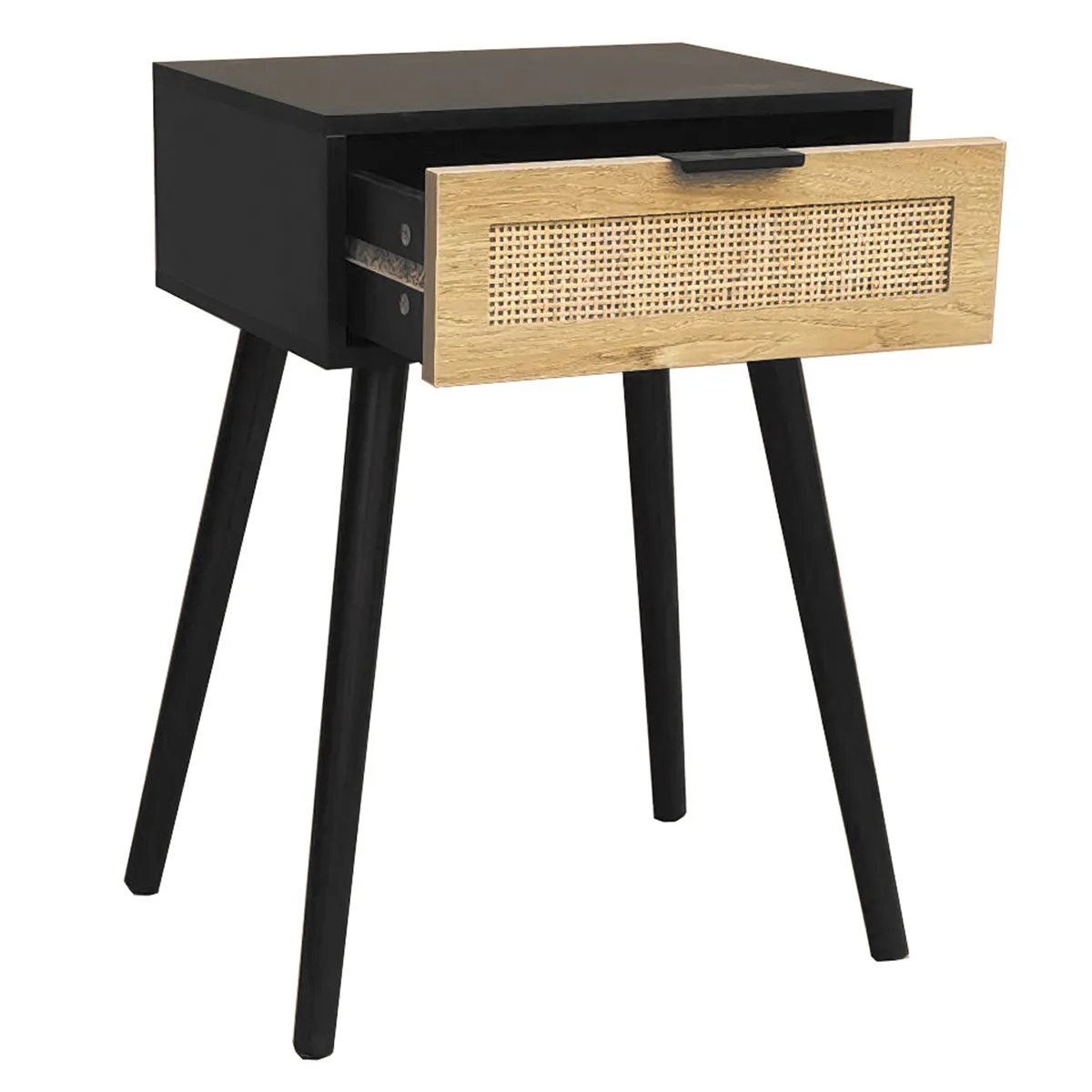 Pegane Table de Chevet Naturel et Noir