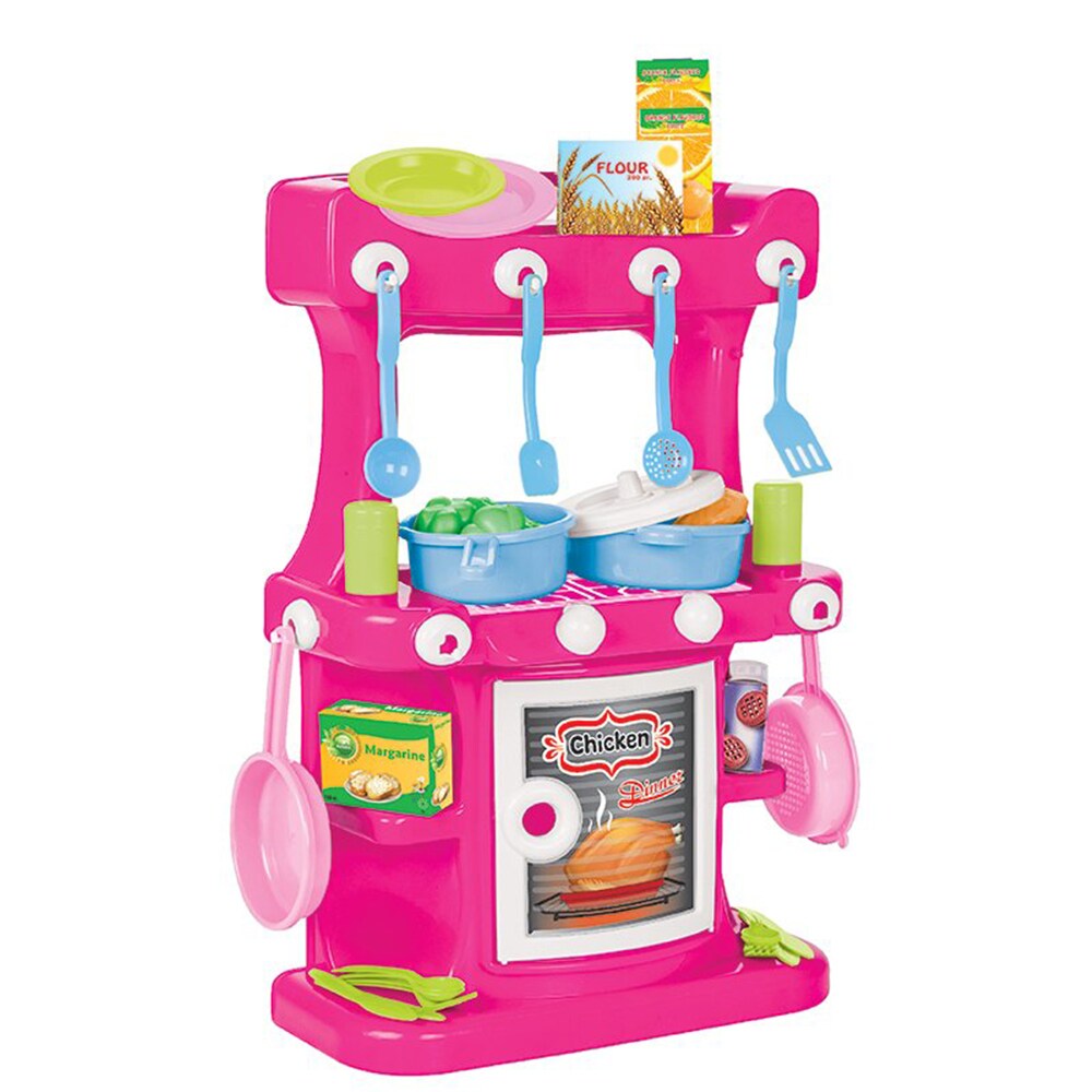 Pilsan Kinderküche in pink 57 cm 03335 mit Spielzeuggeschirr, Spiellebensmittel