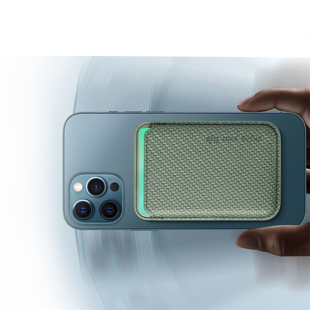 Magnetische MagSafe iPhone Leder Wallet Kreditkarten Halterung in Carbon Optik - Dunkelgrün