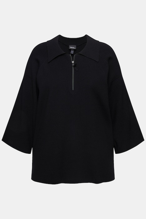 Pullover, Ziernähte, Polokragen, Zipper, 3/4-Arm