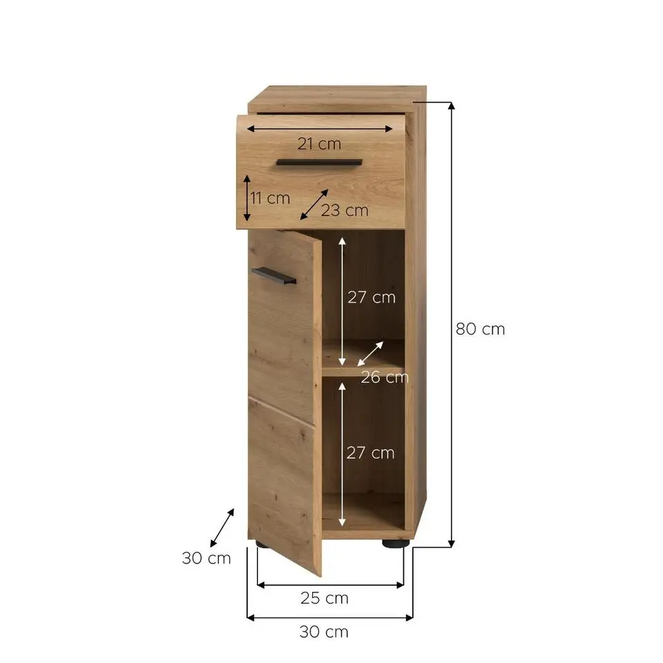 Hioshop Ice badkamerkast 1 deur- 1 lade eiken decor