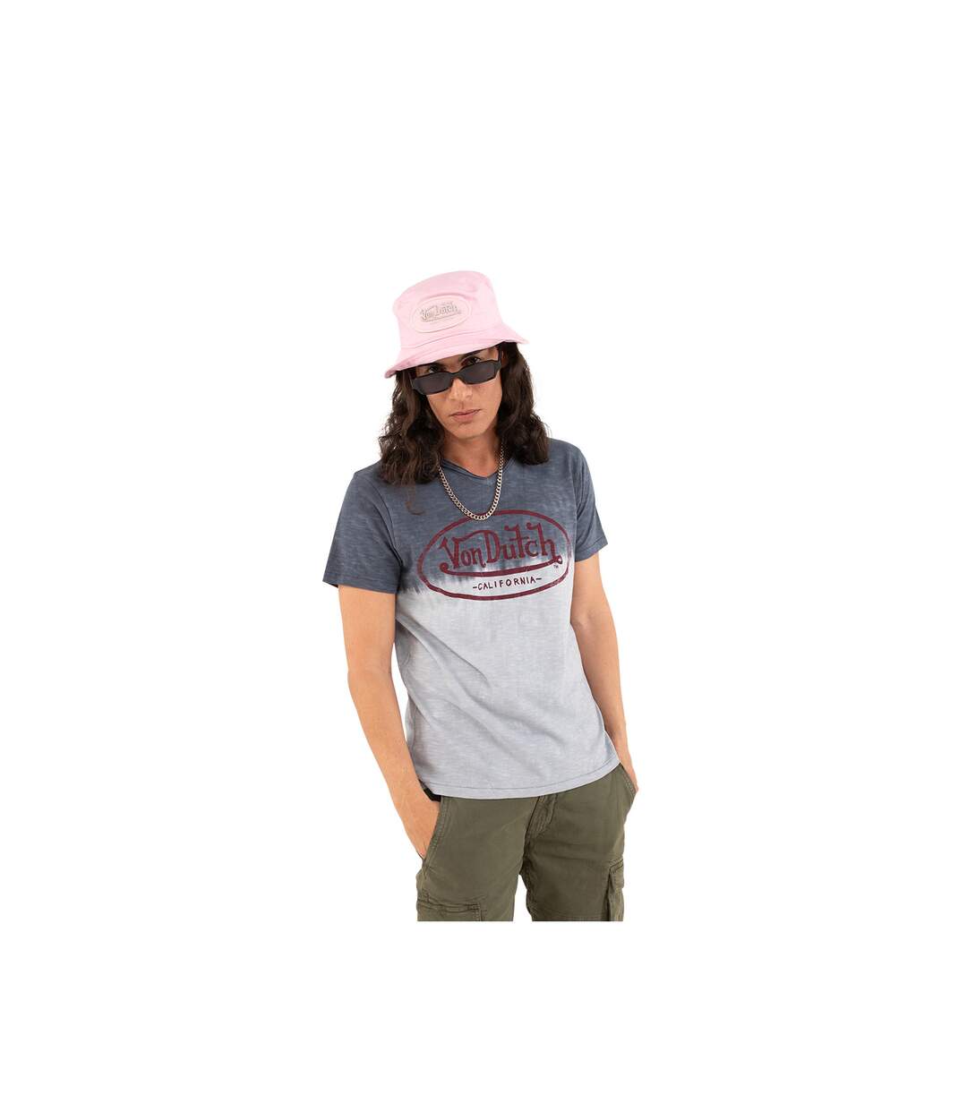 T-shirt à col effet tie and die dégradé V homme Ron en coton