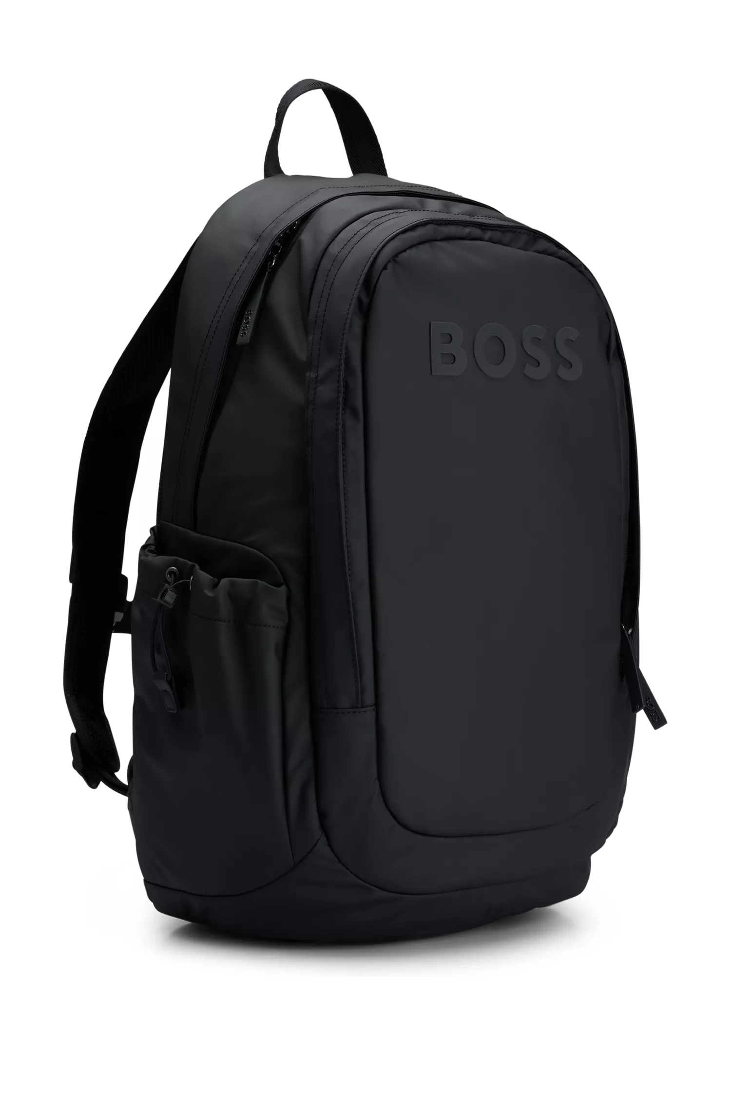 Mochila BOSS com detalhe do logotipo preto em tecido sintético revestido.