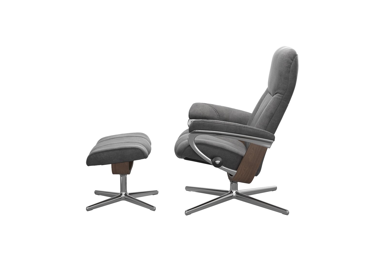 Consul lenestol m/krakk Tekstil Magnolia Light Grey - Cross Chrome - Wengebeiset