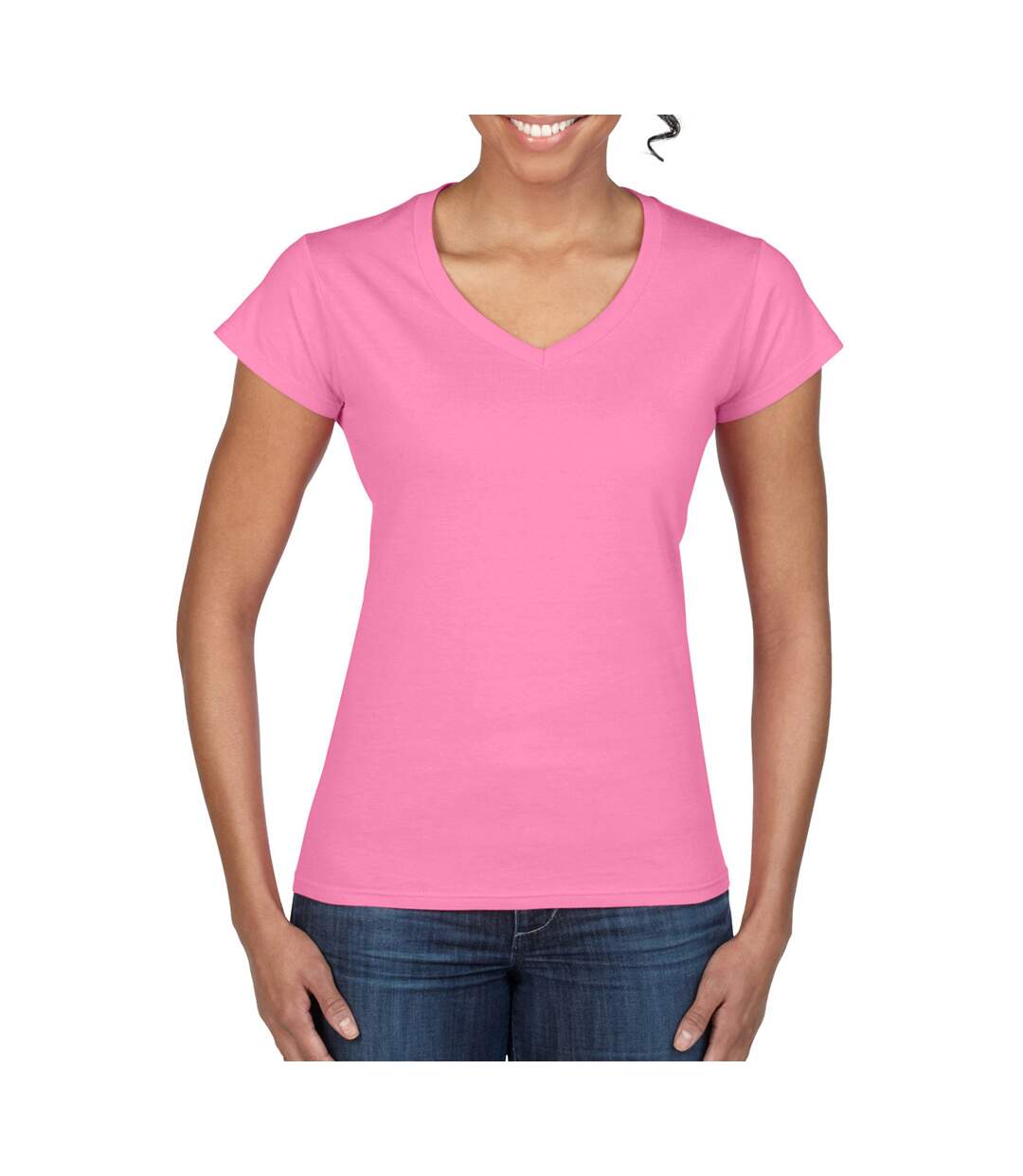 Gildan - T-shirt à manches courtes et col en V - Femme (Azalée) - UTBC491