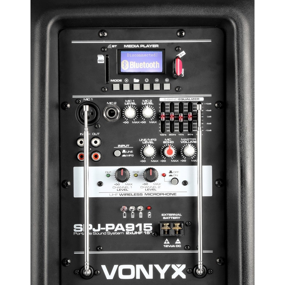 Vonyx SPJ-PA915 mobiele accu-speaker met microfoons