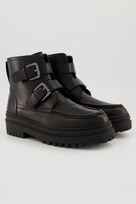 Chunky Leder-Boots, doppelte Schnalle, Weite H