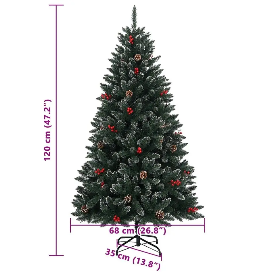 vidaXL - Kunstkerstboom met LED en dennenappels 120 cm - Groen en wit - PVC