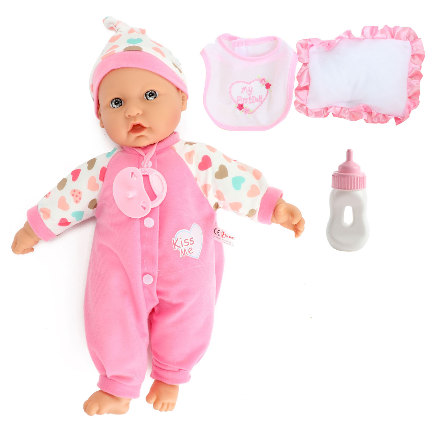 Baby Beau Babypop met Fles en Slabber, 40cm