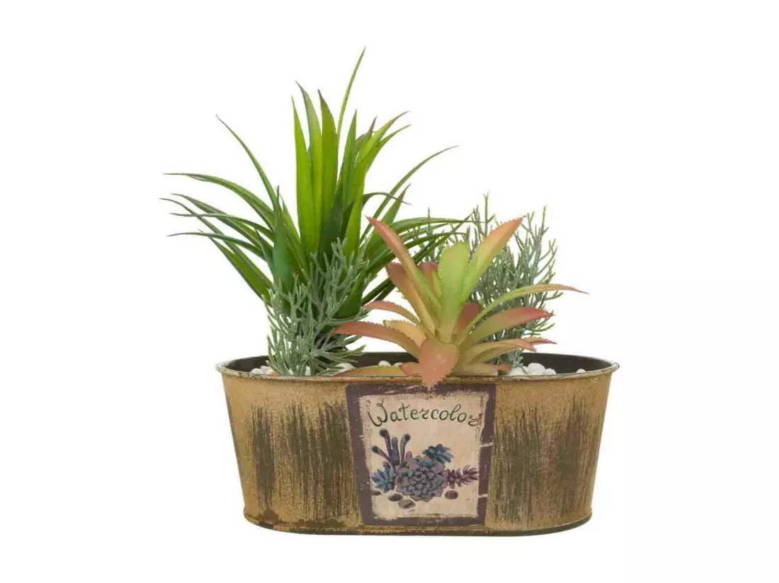 Pot avec plantes artificielles 17,5x10x17h