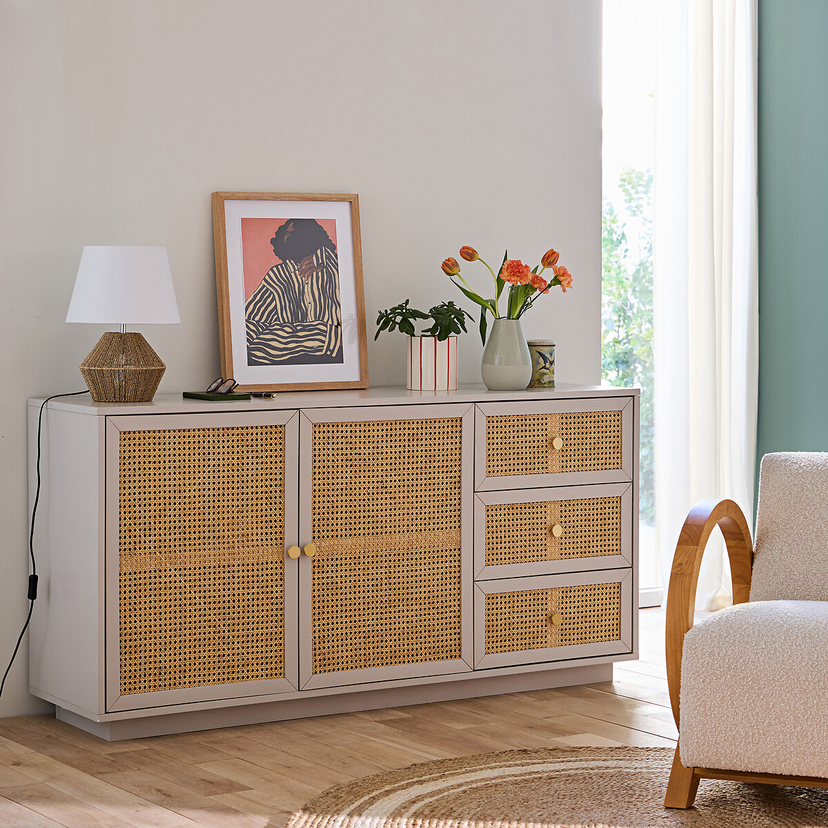 LA REDOUTE INTERIEURS<br>Candeeiro de mesa em cânhamo e linho, Yaku