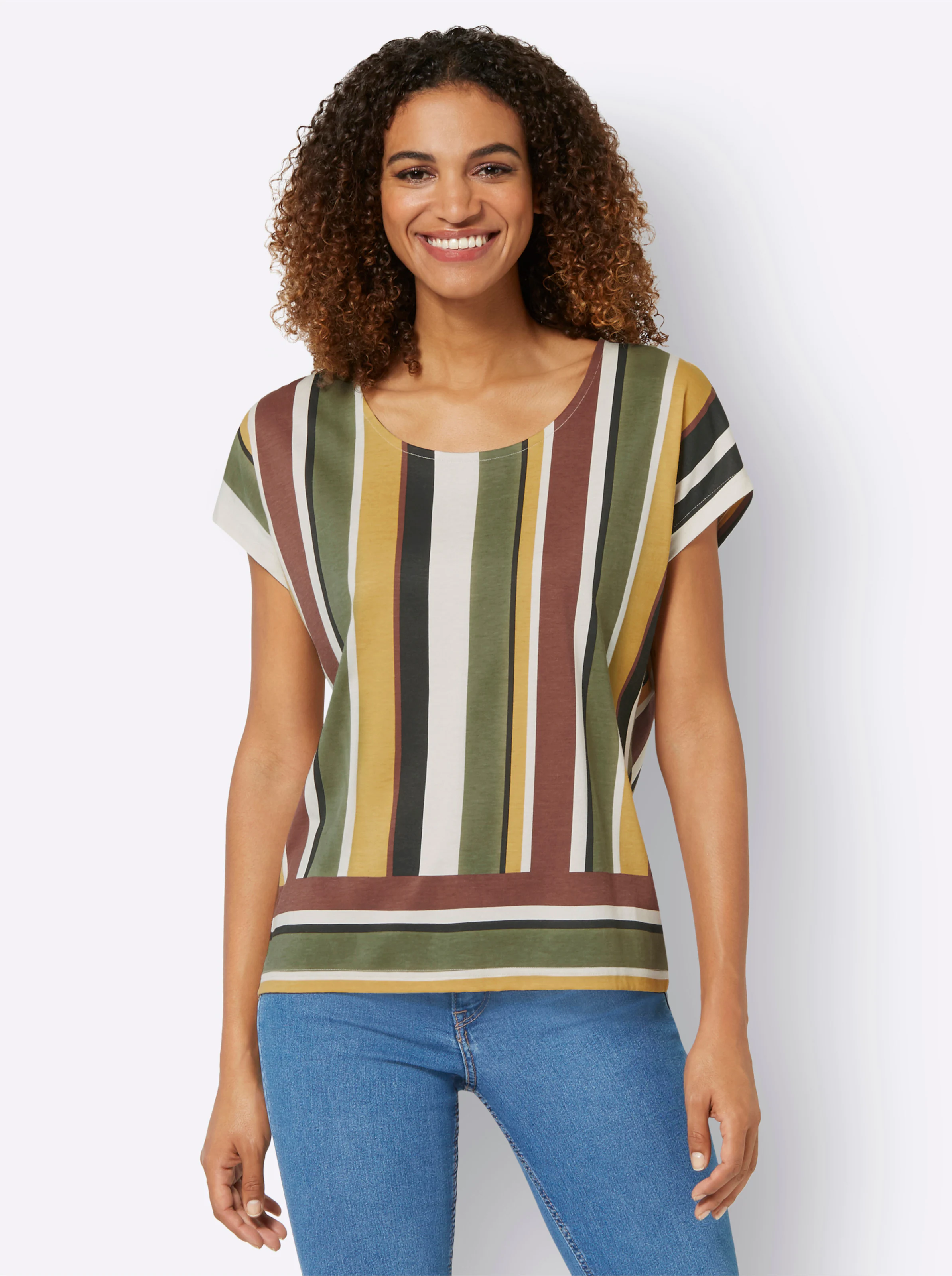 Streifenshirt in ocker-khaki-gestreift