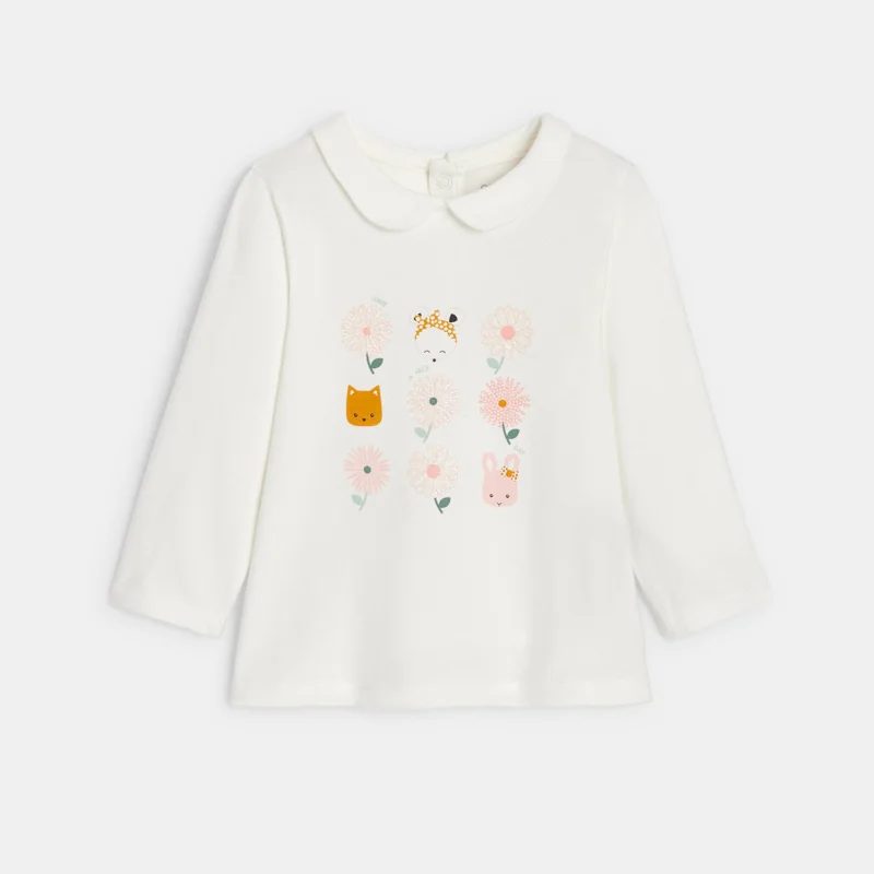 T-shirt col claudine blanc bébé fille Blanc