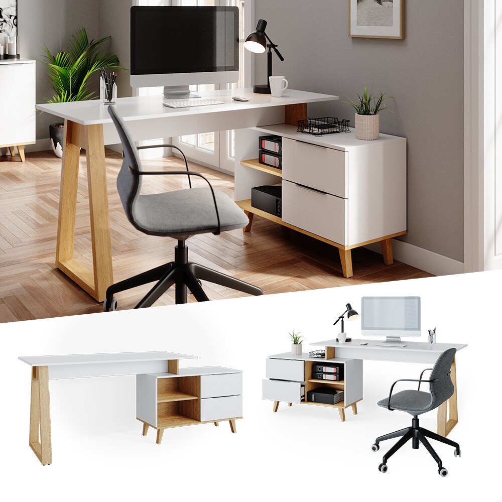 VICCO Eckchreibtisch Nautica Computer Büro PC Arbeitszimmer weiß Eiche Skandi