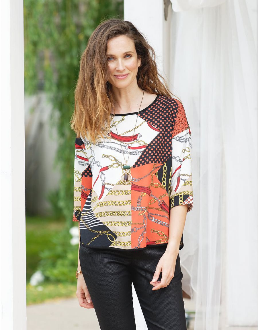 Blouse corail imprimée