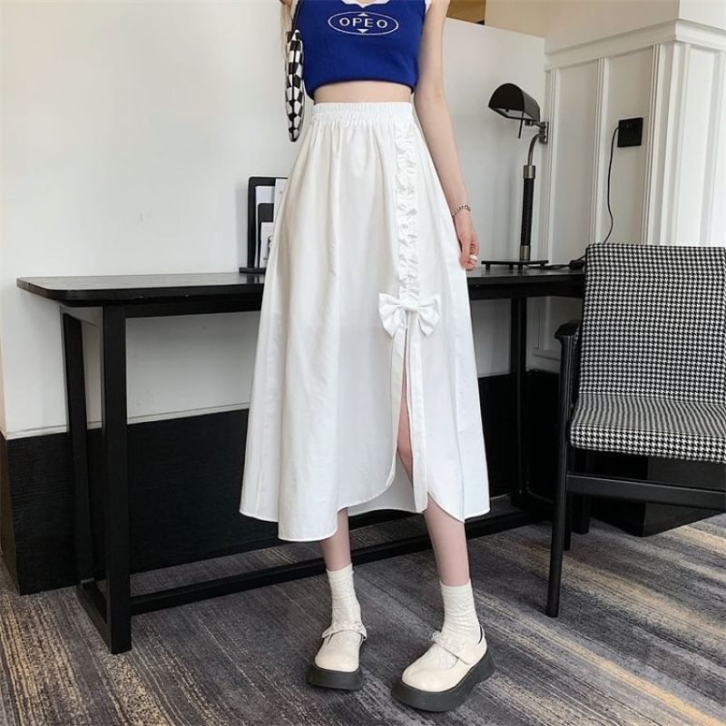 Sisyphi - Hoge taille effen split midi A-lijn rok