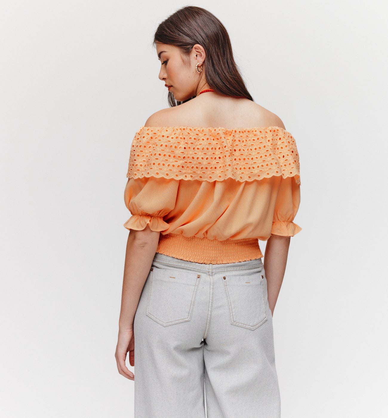 Blouse à encolure Bardot - Saumon clair