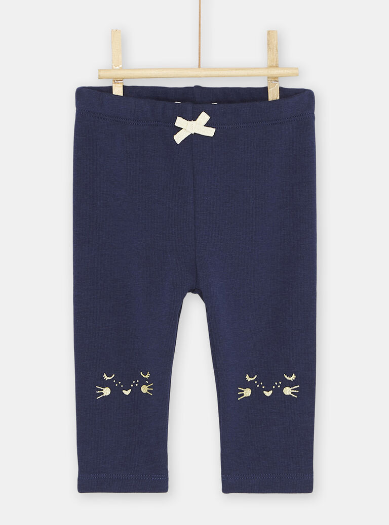 Pantalon bleu marine à broderies tête d'animal bébé fille