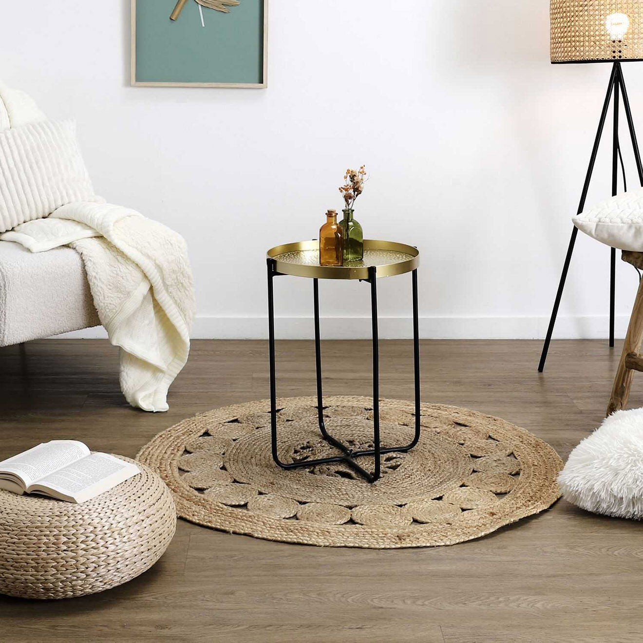 Home Deco Factory Table d'appoint métal martelé Alia doré/noir - 35x45x35 cm
