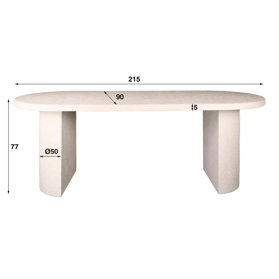 Eettafel Ovaal - Wit Marmer Composiet - 215x90x77cm - Arch Stone