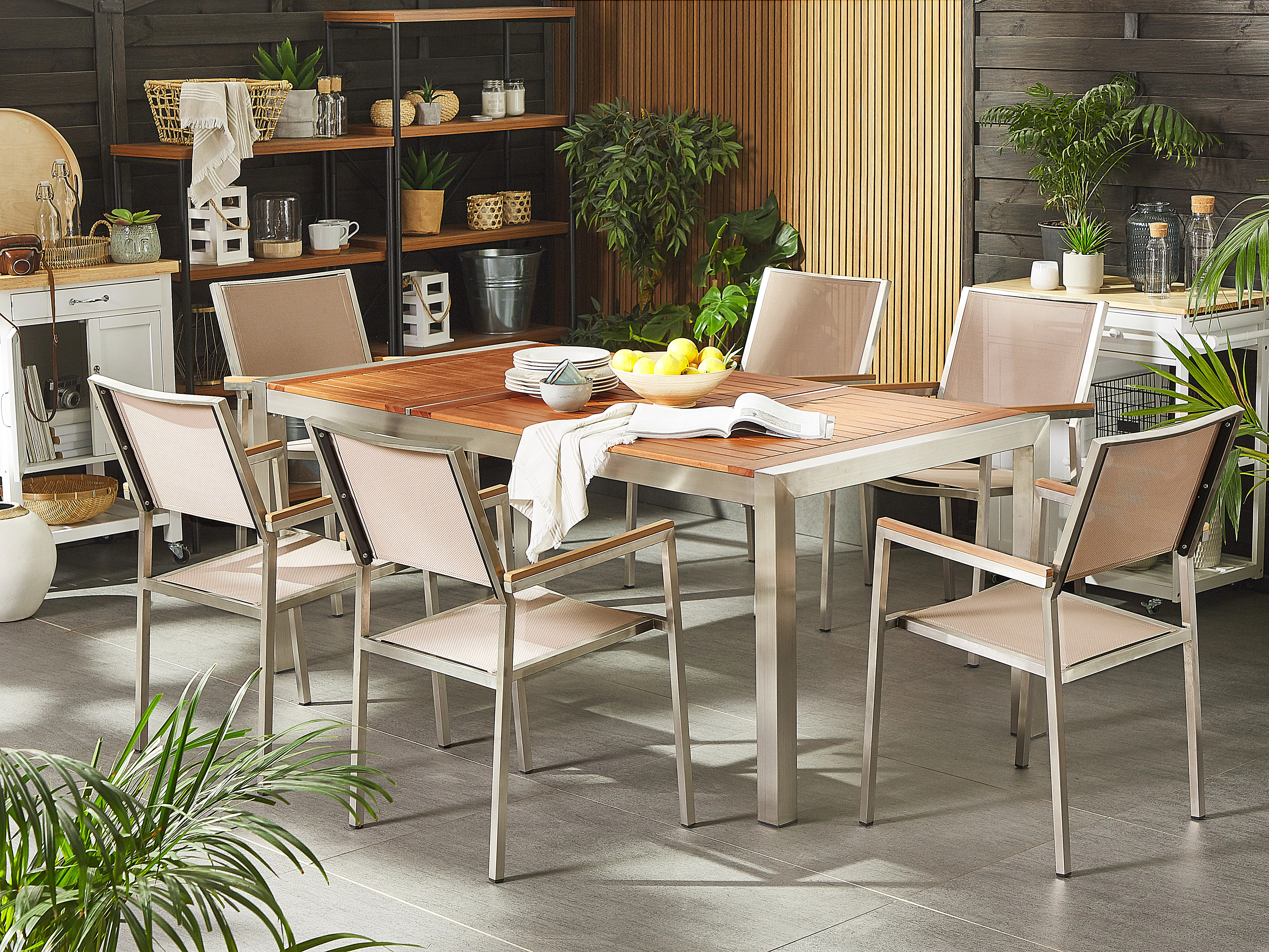 Tuinset 6-zits GROSSETO Eucalyptushout Bruin/beige