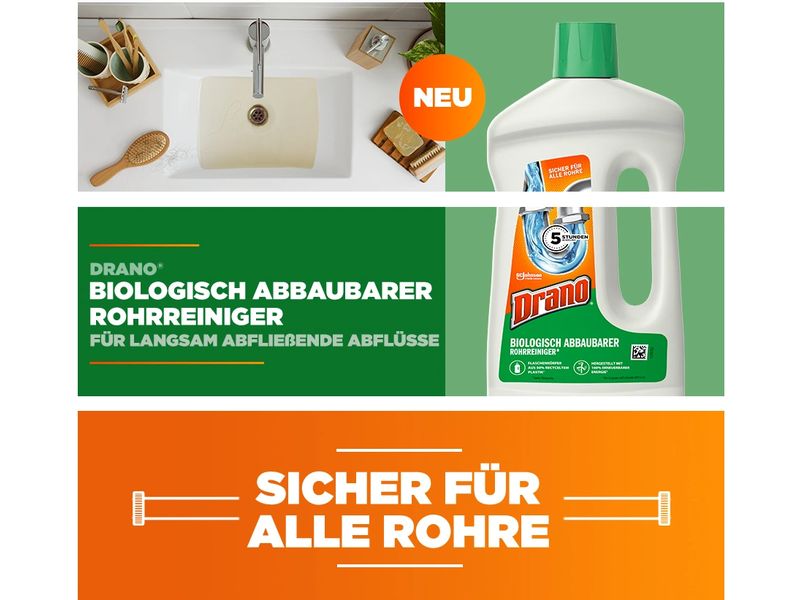 Drano Biologisch abbaubarer Rohrreiniger 0.75 l Abflussreiniger für langsam abfliessende Abflüsse