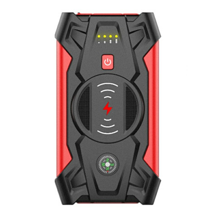 12000mAh Powerbank mit Jumpstart Power Starter Funktion Dual USB A und Qi Wireless   Auto Starthilfe Überbrückungskabel / LED Taschenlampe / Kompass - Rot / Schwarz