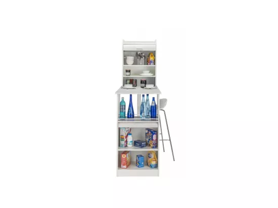 Table comptoir de cuisine + Meubles rangement Blanc - LUFAY
