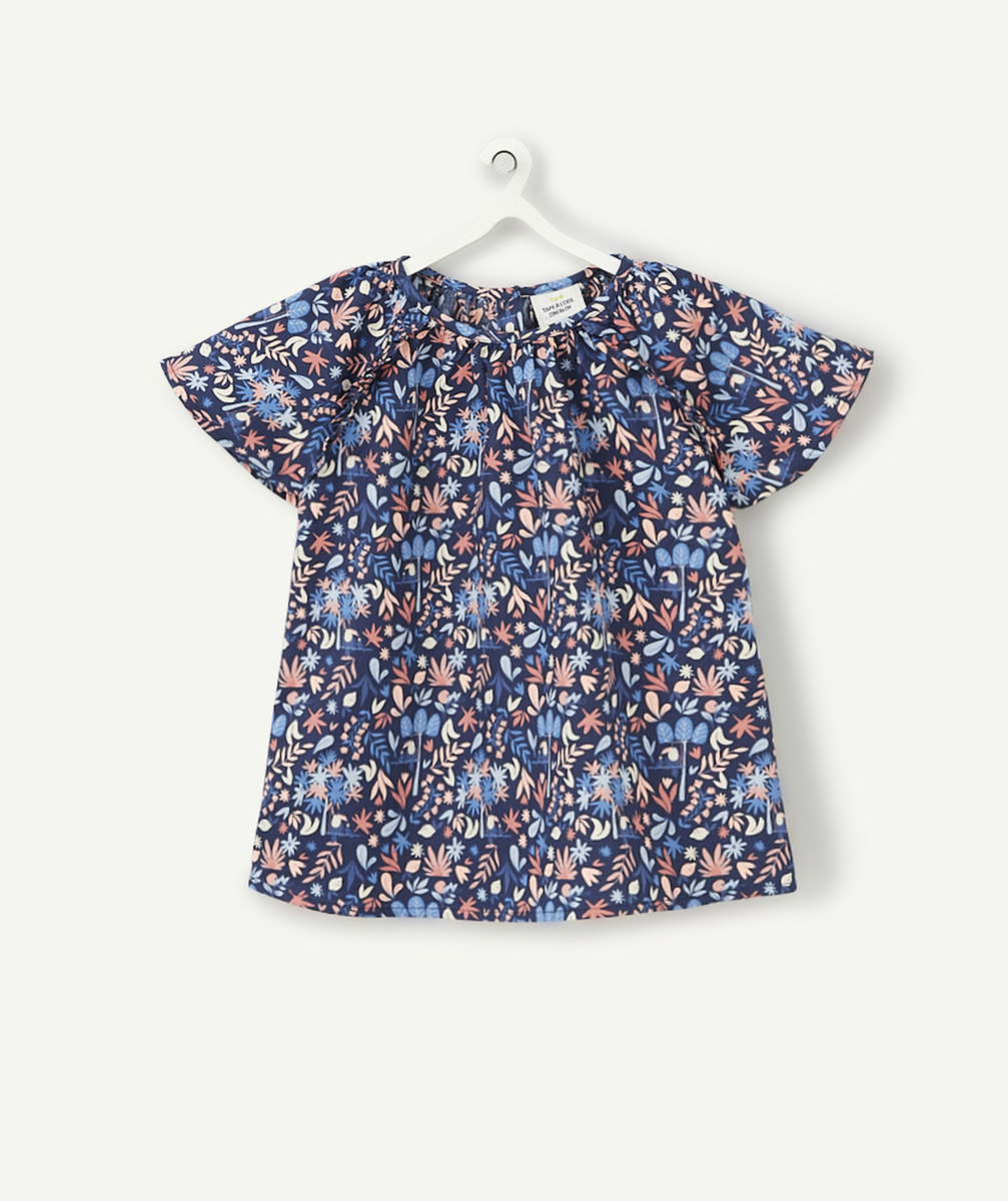 BLOUSE BÉBÉ FILLE BLEUE MARINE EN COTON AVEC IMPRIMÉ FLEURI