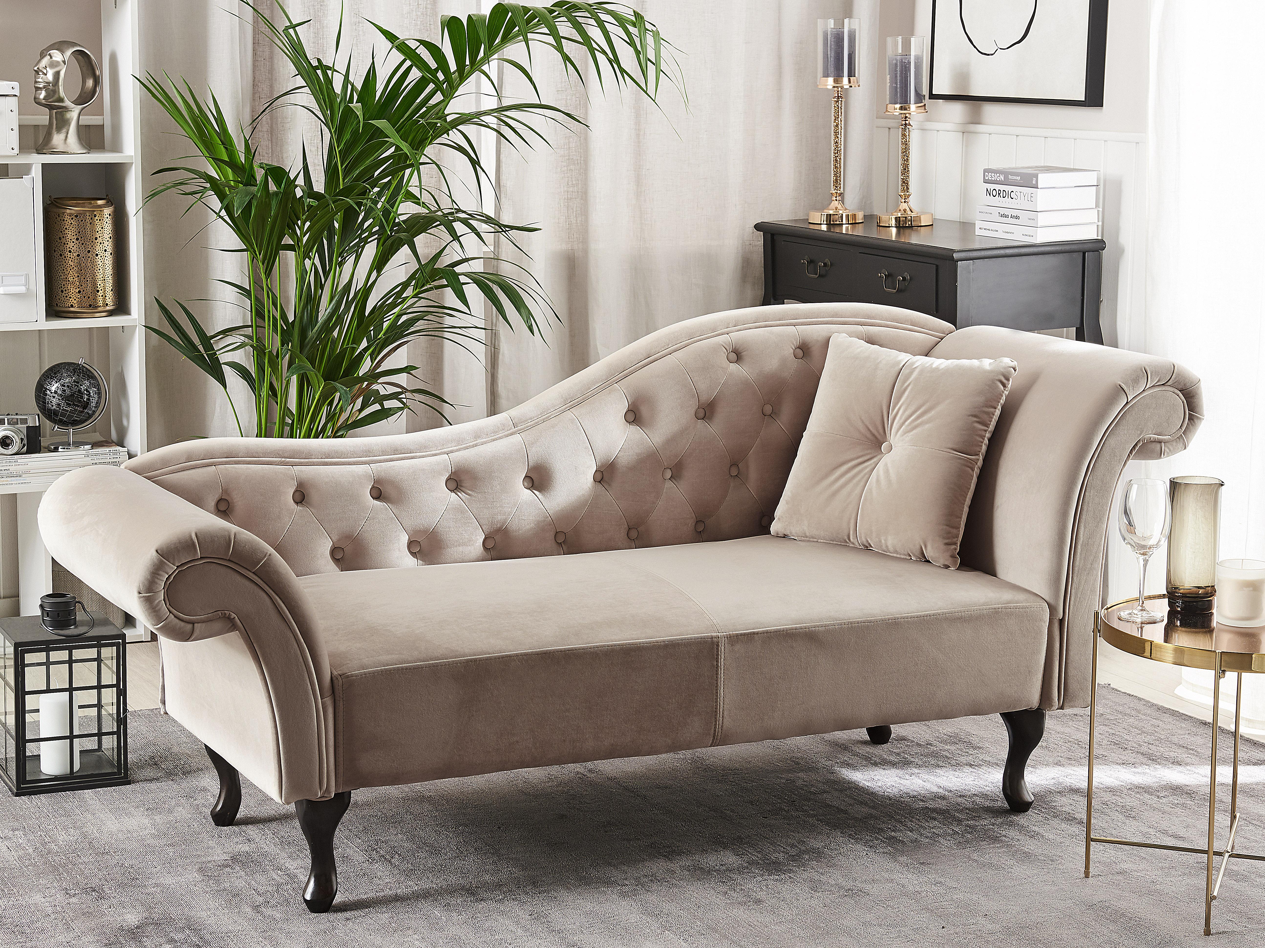 Rechtszijdige chaise longue LATTES Fluweel Beige
